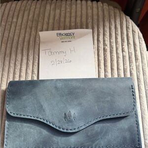 Blue Leather Envelope Wallet with Tree Logo